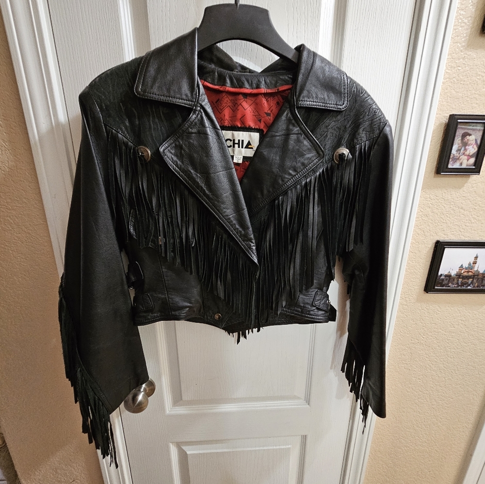 Vintage Chia fringe 1990's leather jacket